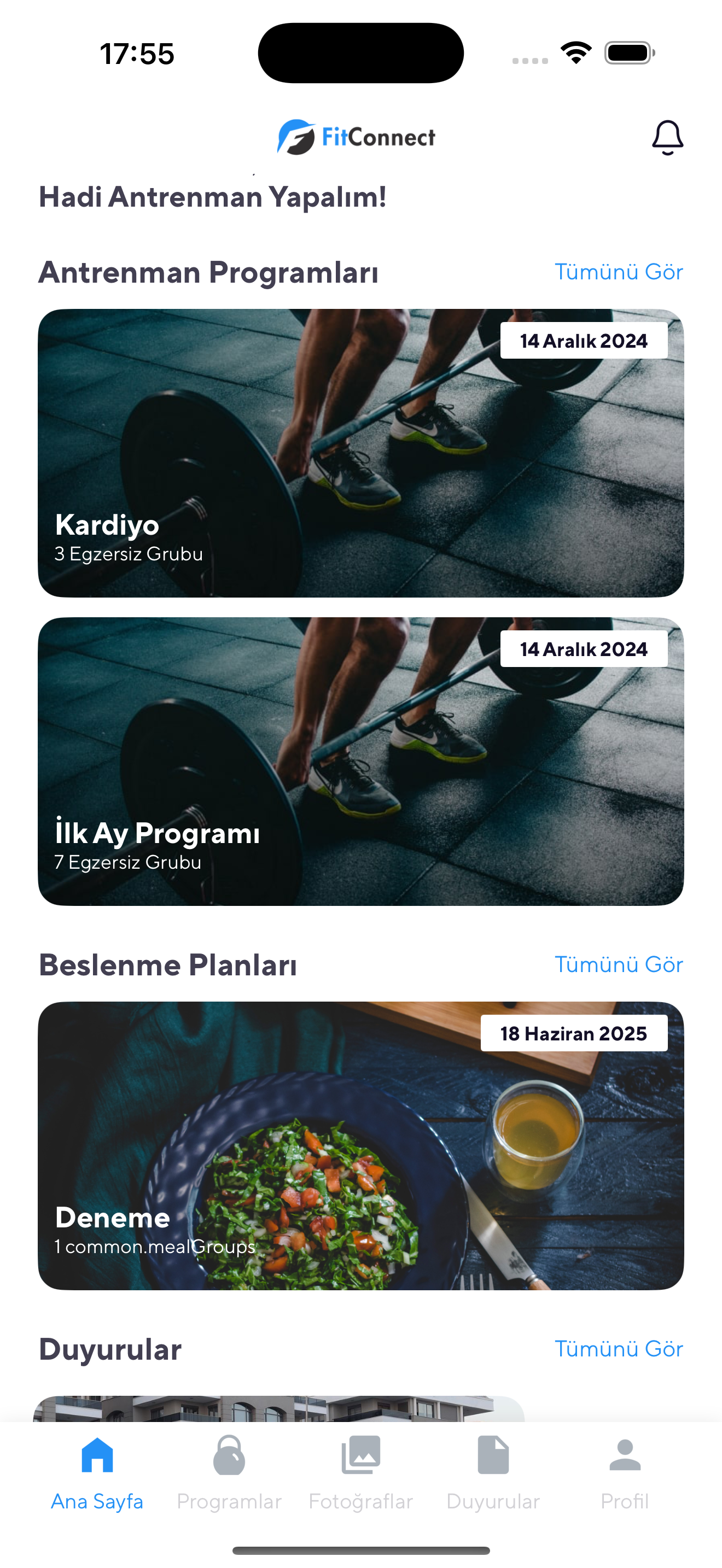 FitConnect Mobil Uygulama Ekran Görüntüsü